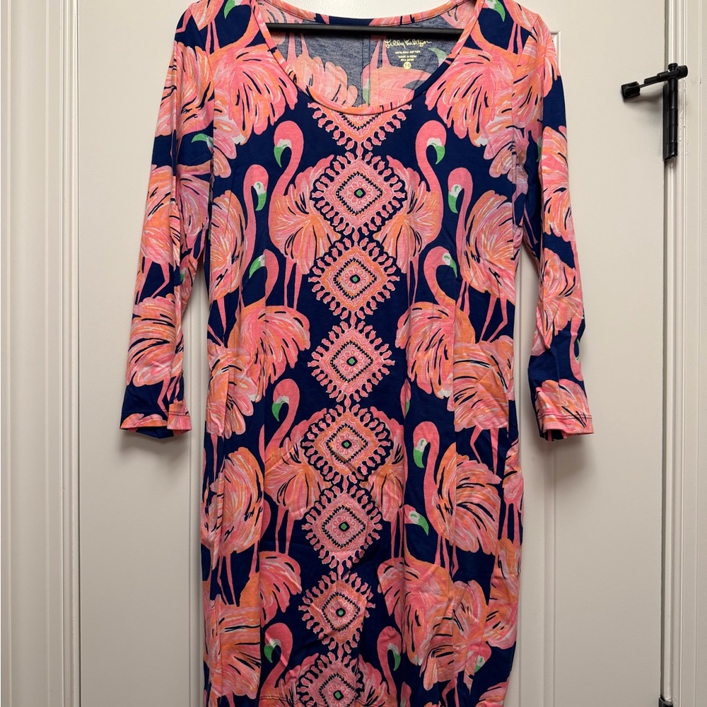 Lilly Pulitzer Beacon Flamingo Print Dress in Pink and Blue